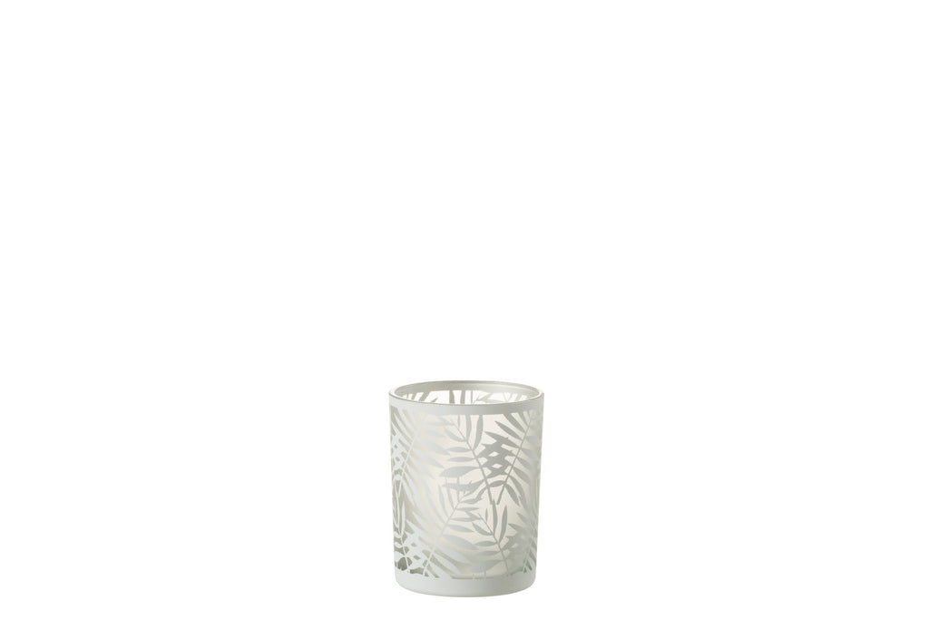 J-Line windlicht Bladeren - glas - wit - medium