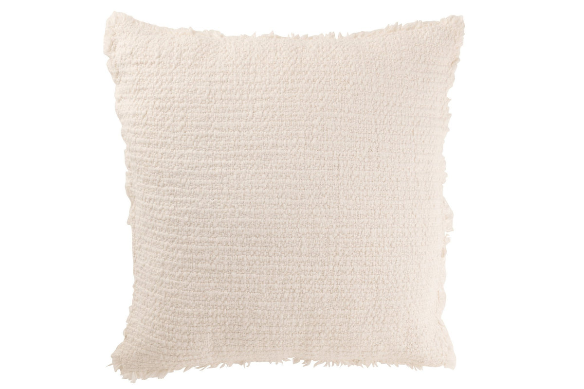 J-Line Kussen Gerafelde Randen Katoen/Polyester Wit