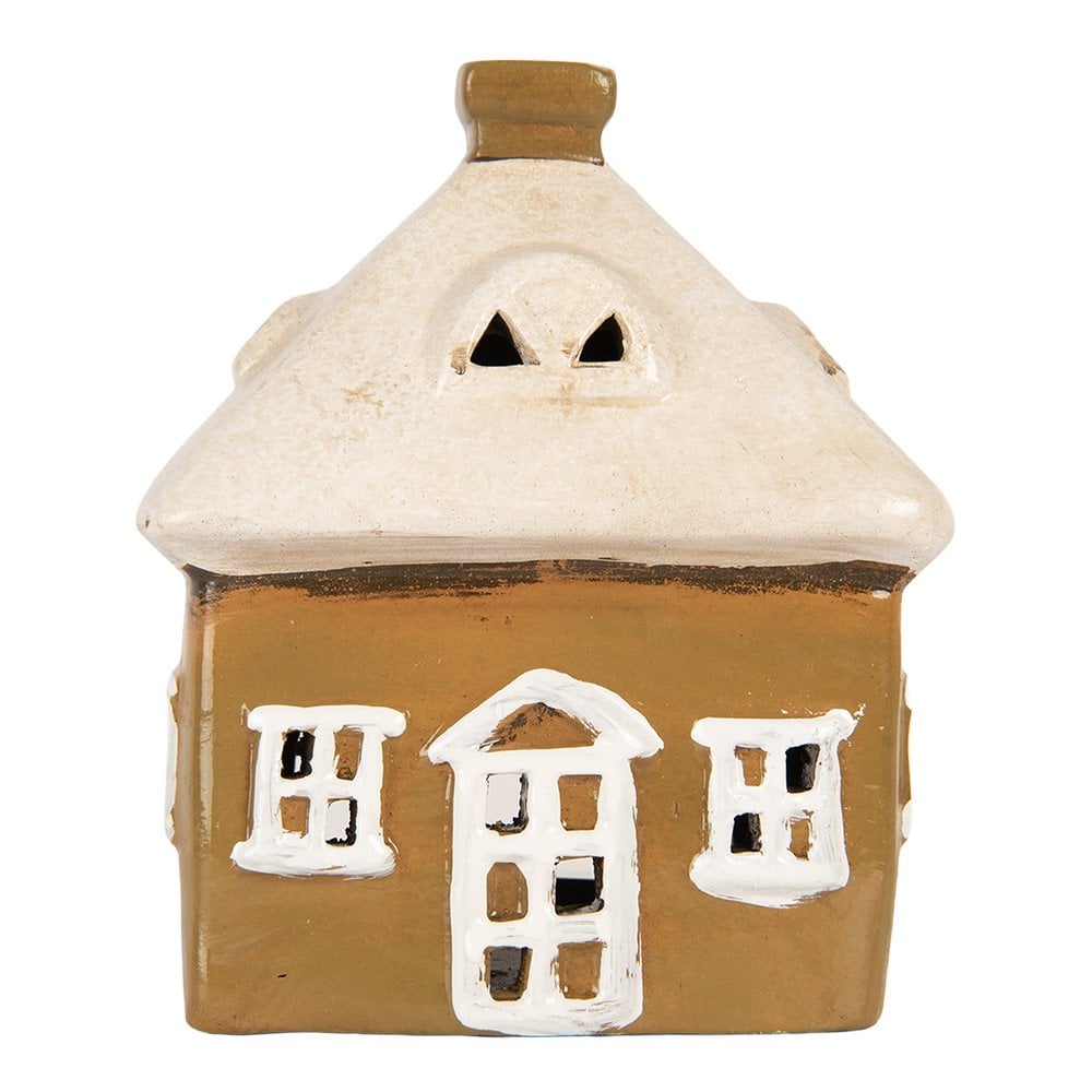 Waxinelichthouder Huis 12x9x14 cm Bruin Keramiek