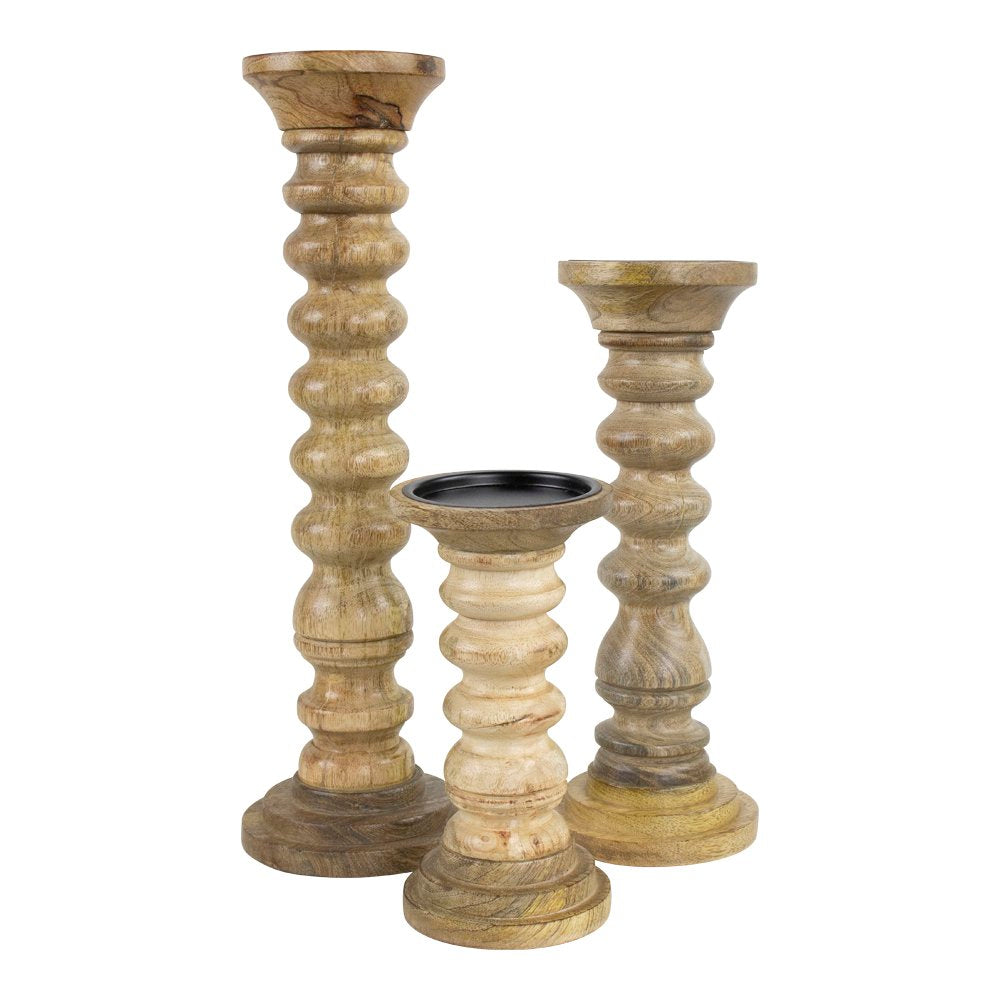 Kandelaar mango hout ribbel h20 dia 10cm