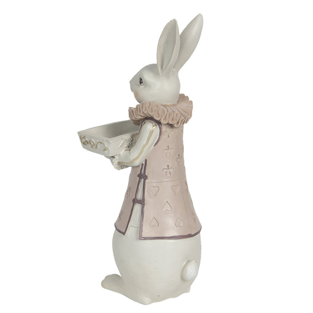 Beeld Konijn 15x13x37 cm Wit Roze Polyresin