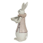 Beeld Konijn 15x13x37 cm Wit Roze Polyresin