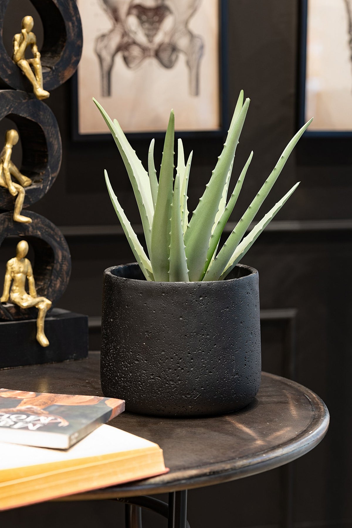 J-Line bloempot Potine - cement - zwart - large - Ø 19.00 cm