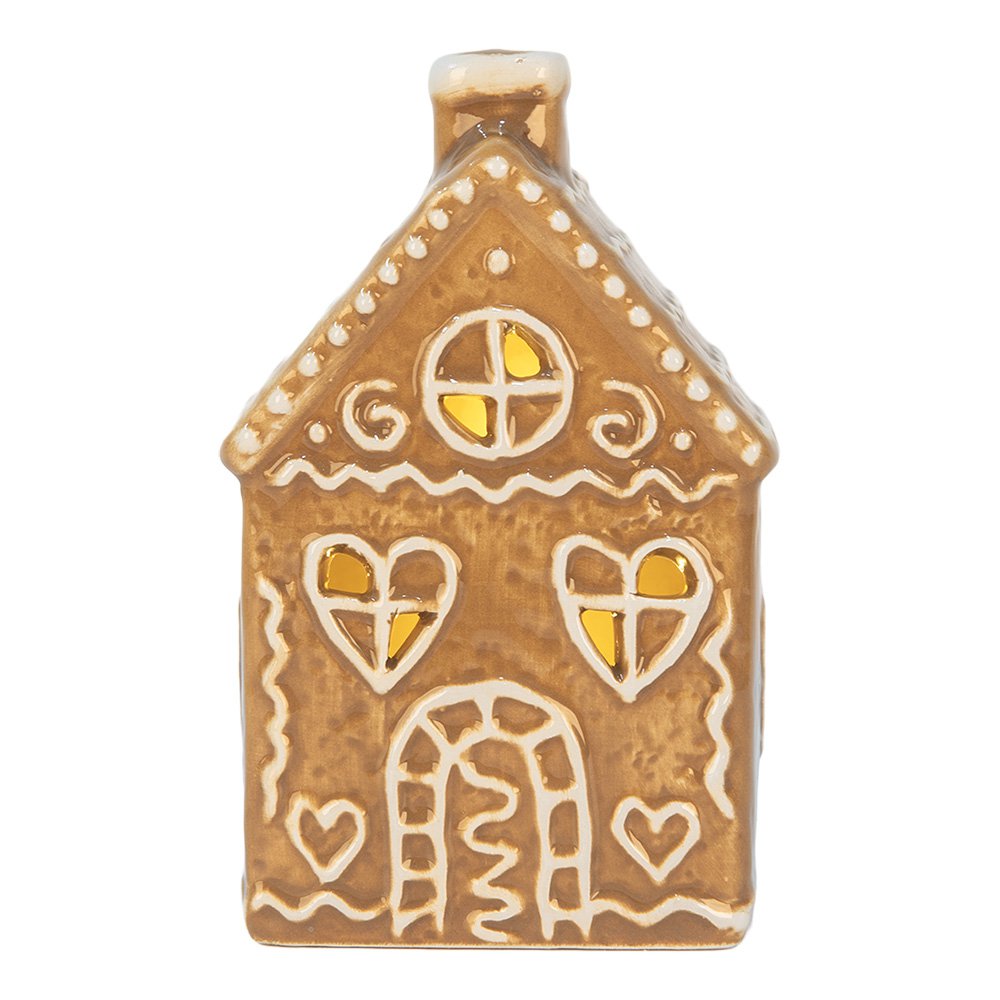 Gingerbread house met LED 7x6x12 cm Bruin Keramiek