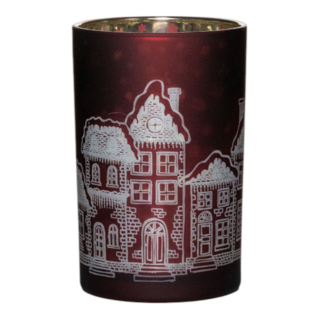 Theelichthouder huizen rood groot 18cm