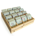 Set van 16 soorten zaden in houten kist