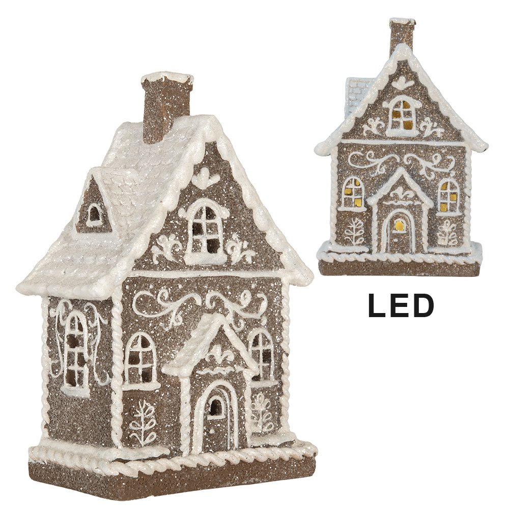 Gingerbread house met LED 16x10x23 cm Bruin Kunststof