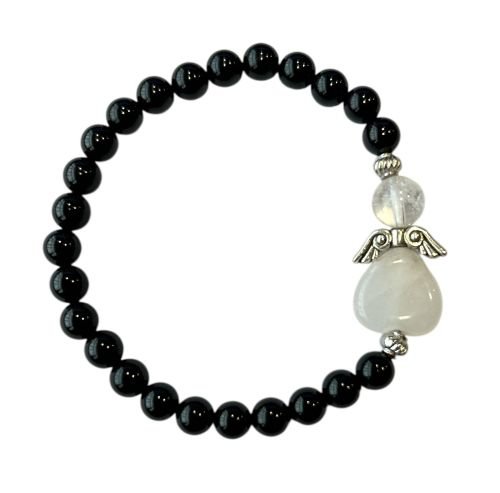 Dames armband Onyx 6 mm met beschermengel