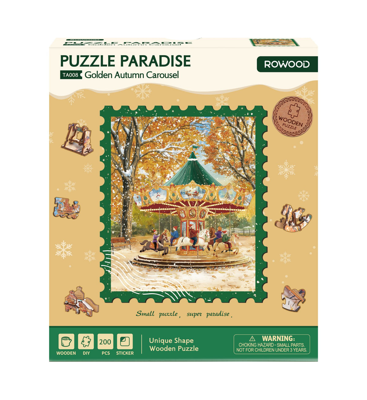 Houten Legpuzzel, Rowood/Robotime, Golden Autumn Carousel, TA008, 23x27,4 cm