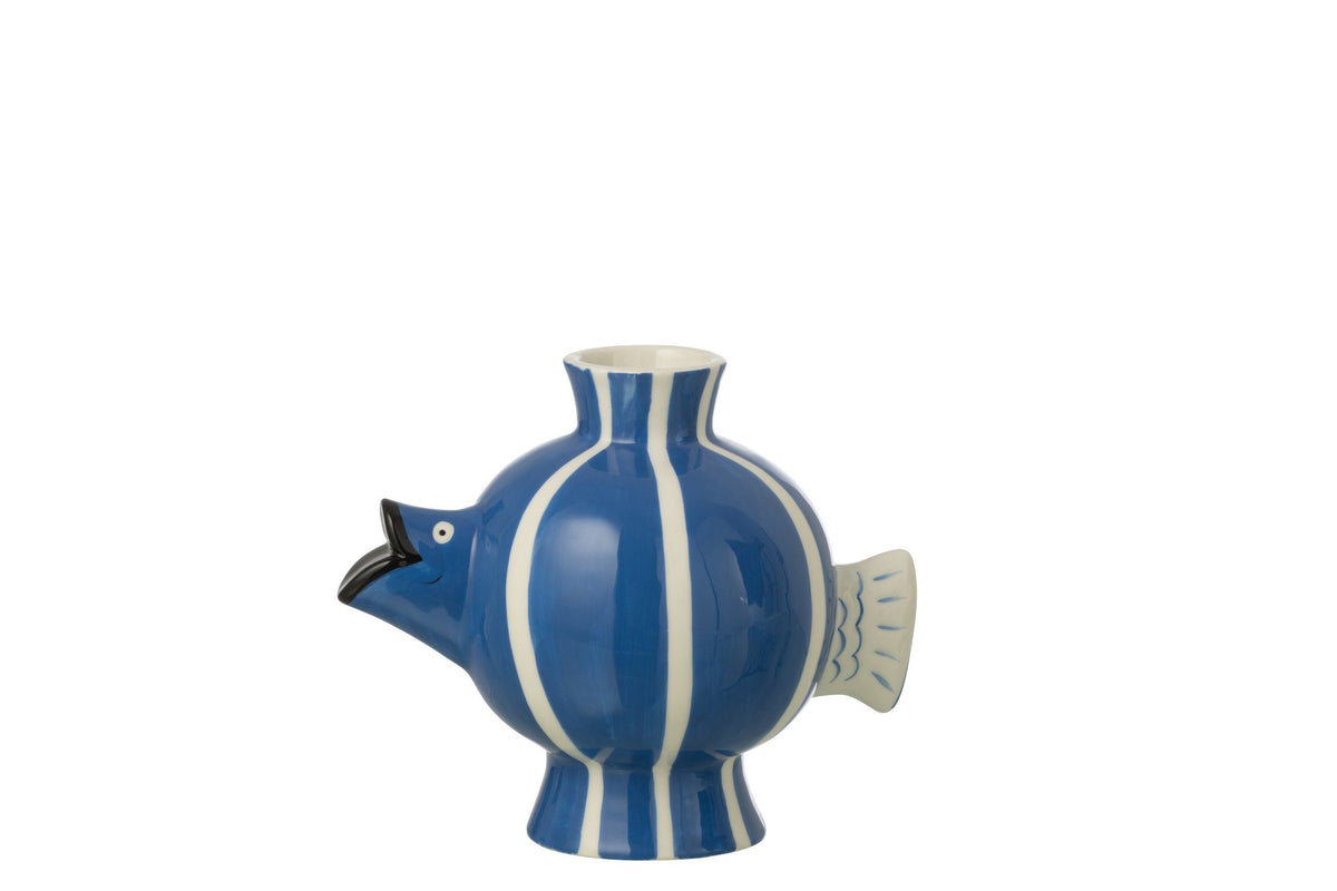 J-Line vaas Vis Bal Gestreept Dolomiet - keramiek - blauw/wit