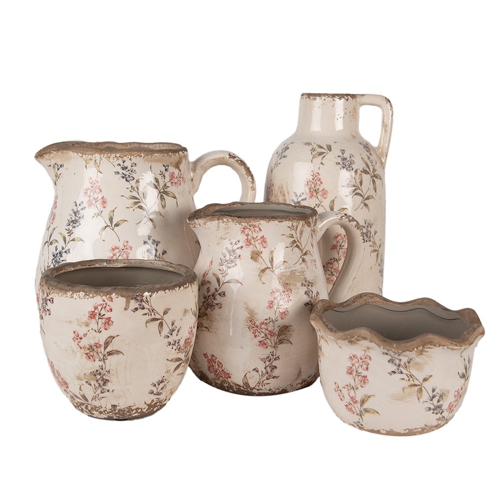 Decoratie Kan Ø 13x25 cm Beige Roze Keramiek Bloemen Schenkkan
