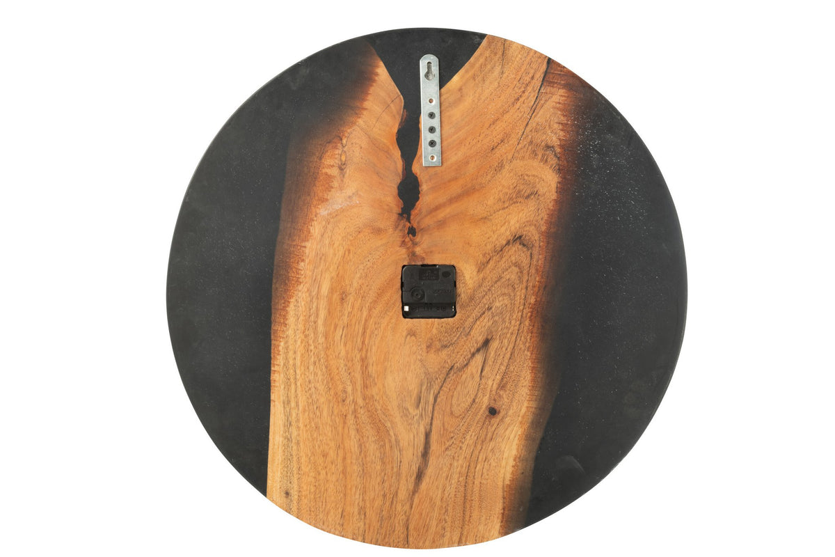 J-Line klok Modern - hout/epoxyhars - naturel/zwart