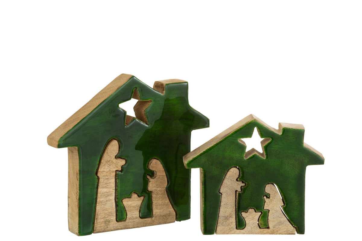 J-Line Kerstdecoratie - hout - groen/naturel - large